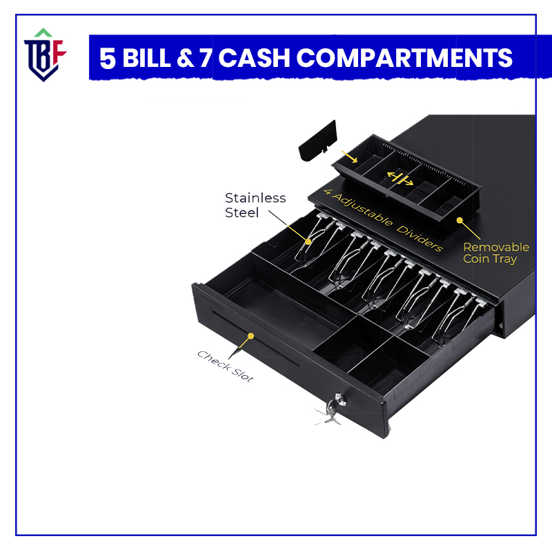 16 Cash Register Drawer W 5 Bill 7 Coin Cash Tray Auto Open Black